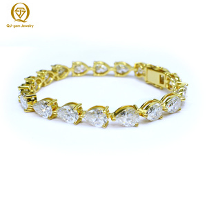 Luxury Jewelry <b>Mens</b> Bracelet 10k Gold Lab Grown Diamonds Tennis Chains 6.5inches 5*8mm Pear Cut Diamond Tennis Bracelet - Product Image 5