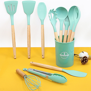 12 cái trong 1 Bộ tay cầm bằng gỗ Đồ dùng nhà bếp không dính phụ kiện Silicone nấu ăn đồ dùng nhà bếp nấu ăn thiết lập công cụ với chủ bo - Product Image 6