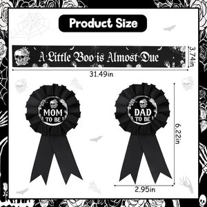 Decorazioni per Baby Shower di Halloween, Stile Gotico con Scheletro, Fascia 'A Little Boo Is Almost Due', Distintivo per Futura Mamma e Papà, Accessori per Feste di Halloween - Product Image 3