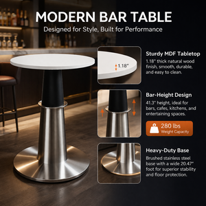 Mesa <span class=keywords><strong>de</strong></span> Bar Moderna <span class=keywords><strong>con</strong></span> <span class=keywords><strong>Base</strong></span> <span class=keywords><strong>de</strong></span> Pedestal <span class=keywords><strong>de</strong></span> Acero Inoxidable y Tapa Redonda Blanca para Cafetería, Hotel, Salón, Restaurante - Product Image 5