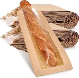 Özel kahverengi Kraft Loaf depolama çuvallar uzun fransız kağıt ekmek çanta için pencere ile ev yapımı ekmek çanta ekmek bisküvi ambalaj