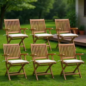 Set di 6 Sedie da Giardino in Legno di Teak Pieghevoli con Cuscini, Design Tradizionale per Arredamento Esterno - Product Image 2