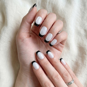 <span class=keywords><strong>Faux</strong></span> <span class=keywords><strong>ongles</strong></span> français faits main sur mesure, réutilisables, en ABS, couvrance totale, forme carrée, avec boîte d'emballage - Product Image 2