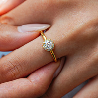 Bague solitaire halo en moissanite ronde, argent 925 plaqué or, bague de fiançailles, de mariage ou de promesse pour femme, cadeau