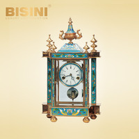 Horloge de Table cloisonnée à pavillon rond de luxe avec pendule de Style classique coloré exquis motifs floraux horloge de bureau en émail