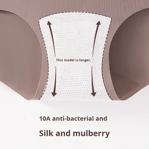 Damen 10A Antibakterieller Maulbeerseiden-Bikini-Slip für den Sommer aus Eisseide, nahtlose Alltags-Triangel-Unterwäsche mit einfarbigem, nicht einschneidendem Bund - Product Image 4