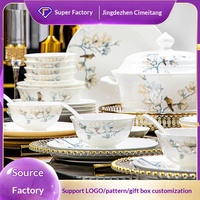 Service de vaisselle en porcelaine fine de Jingdezhen, motif floral, design moderne et épuré, qualité supérieure