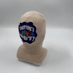 Máscara de esquí de material acrílico de punto al por mayor sombrero de máscara de Ciclismo de cara completa de 3 agujeros con bolsa de dólar blanco bordada - Product Image 2