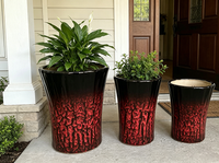 Lot de 3 grands pots de fleurs en céramique pour extérieur, finition émail rouge, style Mid-Century Modern, pour porche et décoration intérieure