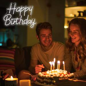 Enseigne néon Joyeux Anniversaire à LED Dimmable pour Fête, Maison et Décoration de Centre Commercial - Étanche IPX3, Décoration Murale, Texte/Logo Personnalisable - Product Image 3