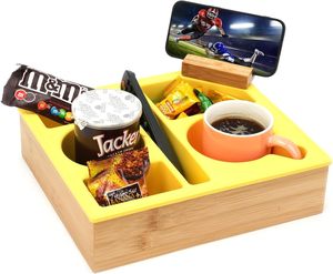 <strong>Handy</strong> Black Silicone Bamboo Couch Cup <strong>Holder</strong> Tray with Rotatable Phone <strong>Holder</strong> - Product Image 4