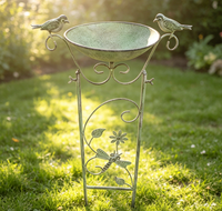 Bol de bain d'oiseaux détachable avec treillis en fer, ornement de jardin extérieur en métal pour oiseaux