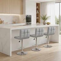 Tabouret de bar pivotant réglable en cuir gris nordique pour îlot de cuisine moderne, pub, café, bar