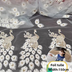 Broderie conception robe tissu paon doré imprimé <span class=keywords><strong>maille</strong></span> tissu petites filles fraîches robes dentelle impression tissu - Product Image 3