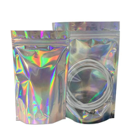 Sacs holographiques en aluminium transparent avec fermeture éclair personnalisée, refermables, en film laser, en plastique Mylar, pochettes verticales à fermeture éclair