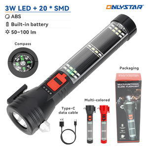 Nouvelles lampes torches LED solaires rechargeables par USB, lampe torche de voiture, lampes tactiques ABS avec <span class=keywords><strong>coupe</strong></span>-circuit et marteau de sécurité - Product Image 1