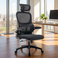 Chaise de bureau ergonomique à dossier haut en maille avec appui-tête réglable, support indépendant, accoudoirs relevables et pivotants pour ordinateur