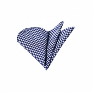 Men's Adult <b>Navy</b> Blue and White Gingham Patterned Cotton Pocket Square One Size - Product Image 2