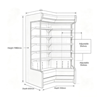 Réfrigérateur vertical d'angle à rideau d'air ouvert avec refroidissement direct, grande capacité personnalisée, pour la présentation de produits en supermarché