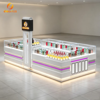 Comptoir de bar à parfums en MDF blanc de luxe, écologique, avec logo rétroéclairé, design de magasin pour petite boutique de cosmétiques