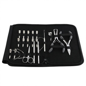 Professional Silver Hair Extension Tools Kit Microbeads Crimping Plier Thread Cutting Scissor & Sectioning <b>Clips</b> <b>hook</b> Loop tool - Product Image 1