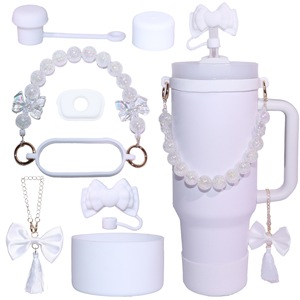 Acessórios Estéticos Rosa para Copo de 40 oz - 57 Opções de Cores, Tampa de Silicone para Canudo, Corrente de Contas para Alça - Product Image 6