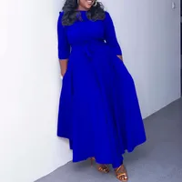 Robe longue élégante unie pour femmes grandes tailles, design élégant avec nœud, collection printemps-été, directement de l'usine