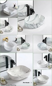 Lavabo da appoggio in ceramica bianca moderna con motivo a pietra blu iridescente, capacità 9L, garanzia 5 anni - Product Image 4