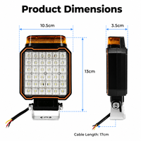 مصباح عمل LED للطرق الوعرة بـ 16 رقاقة، مربع الشكل 4 بوصات، 23 واط، إضاءة متعددة الوظائف مع ضوء تحذير وامض علوي للشاحنات