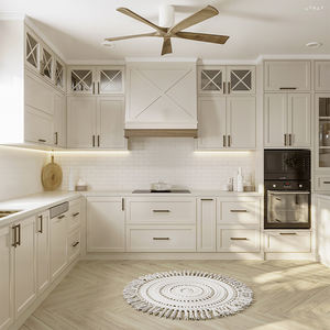 خزانة مطبخ منزلية منزلية كاملة عالية الجودة بتصميم مخصص وحدات فاخرة حديثة على شكل حرف l من خشب إم دي إف مسطحة - Product Image 4