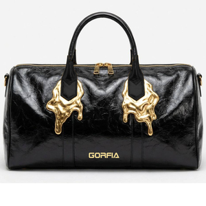 Sac de voyage en PU noir brillant personnalisé, grande capacité, sac de week-end, sac de voyage portable pour hommes et femmes - Product Image 4
