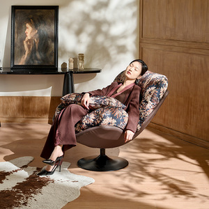 Sillón Reclinable Moderno Giratorio de un Solo Asiento, Diseño Estilo Cáscara de Huevo, Tapicería de Tela Retro - Product Image 4