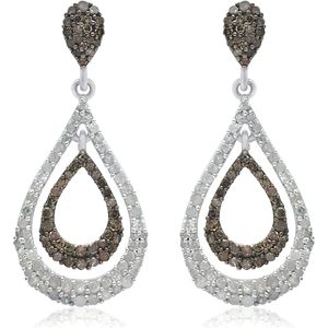 Ornaatis Teardrop <b>Dangle</b> <b>Earrings</b> 1.59 Cttw White Champagne <b>Diamond</b> 925 Sterling Silver Women Wedding Jewelry - Product Image 2