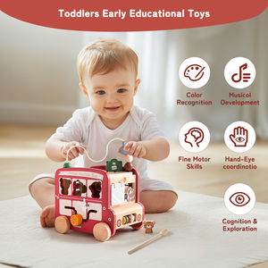 Juguete de madera transfronterizo para niños, rompecabezas educativo temprano, autobús multifuncional Montessori 5 en 1 de seis caras - Product Image 4