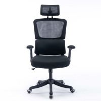 Chaise de bureau ergonomique confortable avec support lombaire en tissu mesh noir, chaise de bureau à domicile avec roulettes
