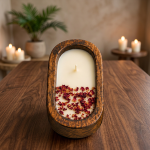 Medium Wooden Soy Wax Handmade Art <b>Candle</b> 11 5 Inch Modern Organic Environment-Friendly Dried Rose Petals 60 Hours - Product Image 5