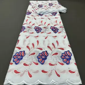 Novo tecido de renda voile suíço para mulheres, tecido bordado de algodão africano para bordado, tecido para roupas femininas