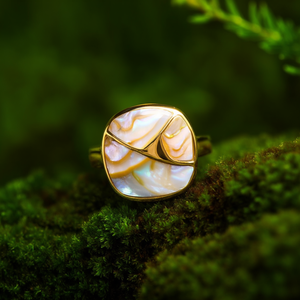 Fashion Ring 316L Stainless Steel PVD Gold Plating <b>Abalone</b> Inlay Sustainable Design - Product Image 3
