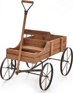 Petit chariot de jardin décoratif avec roues en métal lits surélevés en bois support de pot de plantes pour l'emballage de carton de patio de jardin d'arrière-cour - Product Image 2