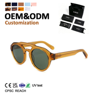 Lunettes de soleil de luxe rétro UV400, haute couture, personnalisables avec logo, vente en gros, rondes, polarisées, pour hommes, en acétate, double pont