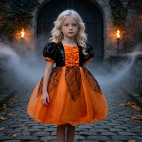 Robe en satin orange pour filles, col rond, tenue formelle d'été pour enfants, motif imprimé, longueur genou, collection en promotion