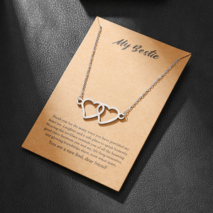 Stainless Steel <b>Double</b> Heart Pendant <b>Necklace</b> Women Fashion Clavicle Chain Best Friend Gift Anniversary Jewelry - Product Image 1