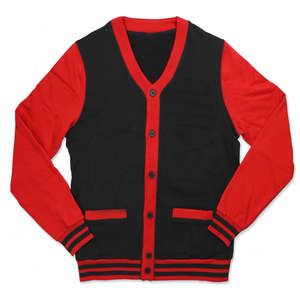 Suéter de punto de gran tamaño con retazos bordados y logotipos personalizados para hombre, rojo y negro, con patrón, ropa de hermandad de invierno - Product Image 1