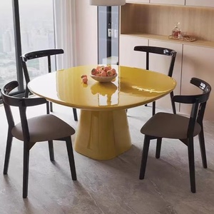 Rounded Edge Rectangle <strong>Solid</strong> <strong>Wood</strong> High-lacquer Durable Dinner <strong>Desk</strong> Integrated Tapered Cone Base Waterproof Easy Clean Table - Product Image 1