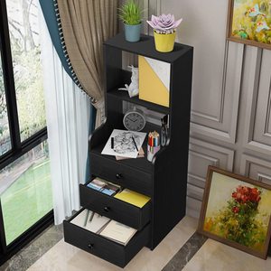 <span class=keywords><strong>Noir</strong></span> Moderne Lit Côté Grand Fin Support <span class=keywords><strong>De</strong></span> <span class=keywords><strong>Table</strong></span> <span class=keywords><strong>De</strong></span> Nuit <span class=keywords><strong>De</strong></span> <span class=keywords><strong>Chevet</strong></span> <span class=keywords><strong>Table</strong></span> avec Étagère <span class=keywords><strong>De</strong></span> Rangement et 3 Tiroirs pour Chambre Salon - Product Image 5