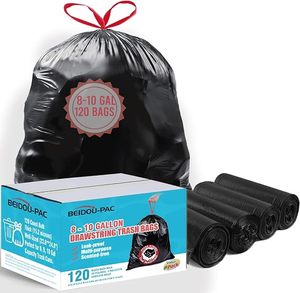 Sac poubelle noir à cordon de serrage 33 gallons en LDPE, fermeture durable à nouer, sac à déchets ménagers - Product Image 3