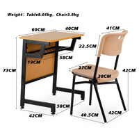 Bureau et Chaise d'Étudiant Individuels Modernes avec Tiroir à Livres, Table d'Écriture en Métal et Bois pour Salle de Classe Scolaire Meuble WANGLI ZY_34