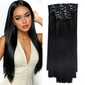 Juego de 6 Extensiones de Cabello con Clip, 24 Pulgadas de Largo, Lisas, Económicas, Extensiones de Cabello Sintético con Clip - Product Image 1