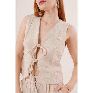 Conjunto de Dos Piezas para Mujer en Colores Piedra, Chaleco con Cierre Frontal y Pantalones - Venta al por Mayor - Product Image 3