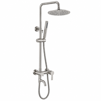 Ensemble de douche 3 fonctions en acier inoxydable 304 brossé, avec pommeau de pluie rond, douchette à main et bec de baignoire orientable apparent, vente en gros
